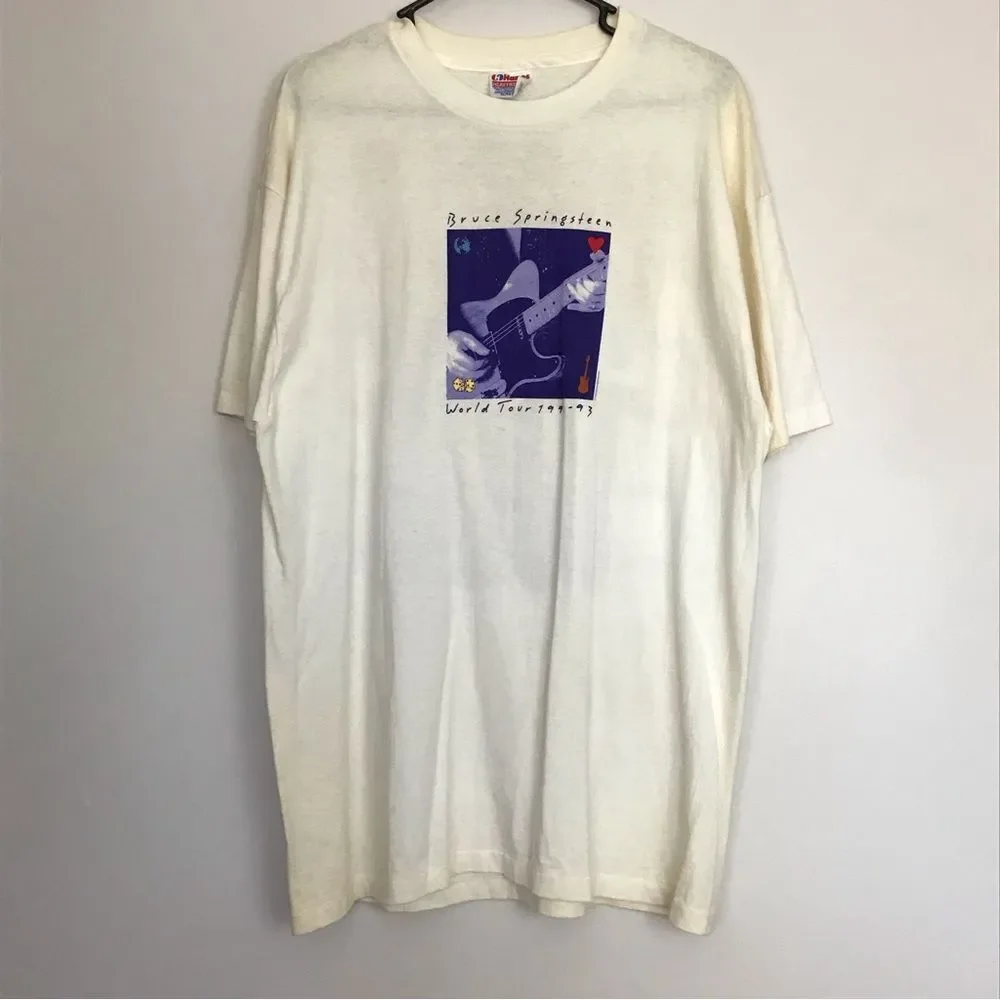 Original Vintage Bruce Springsteen 1992-1993 90s White Tee Tshirt Sz XL Mens